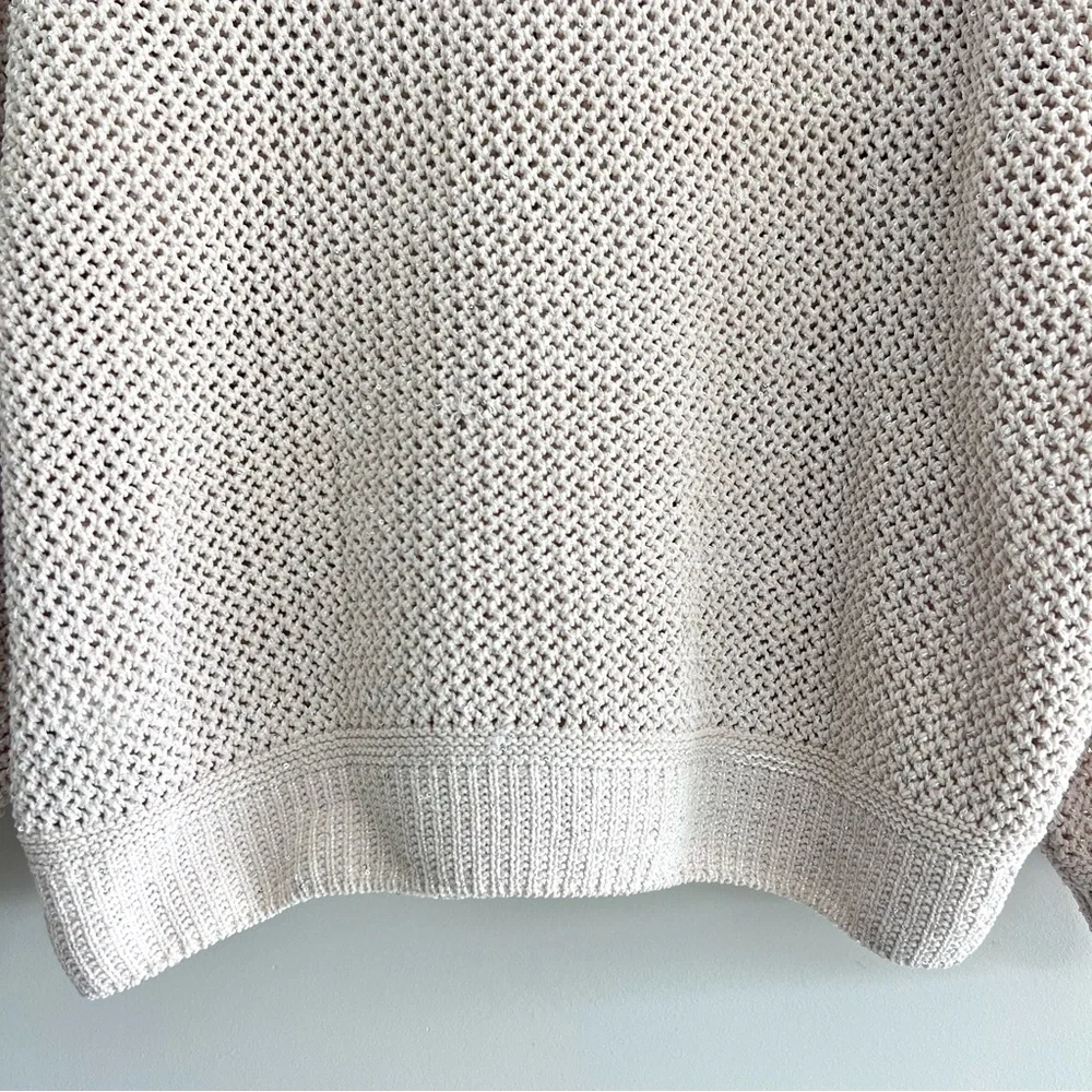 JOIE Cream Metallic Glitter Shimmer Sequins Open Knit Lace Up Sweater Sz XL